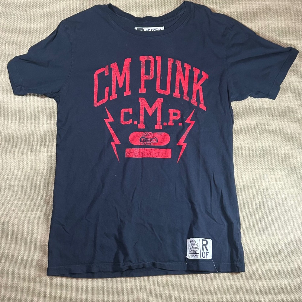 Roots of Fight CM Punk Chicago Wrestling Shirt Navy Blue Large